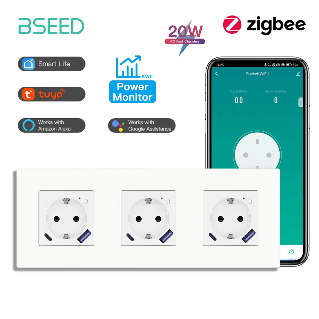 Zigbee Smart AC Socket with USB Type-C Fast Charging - MITANCO