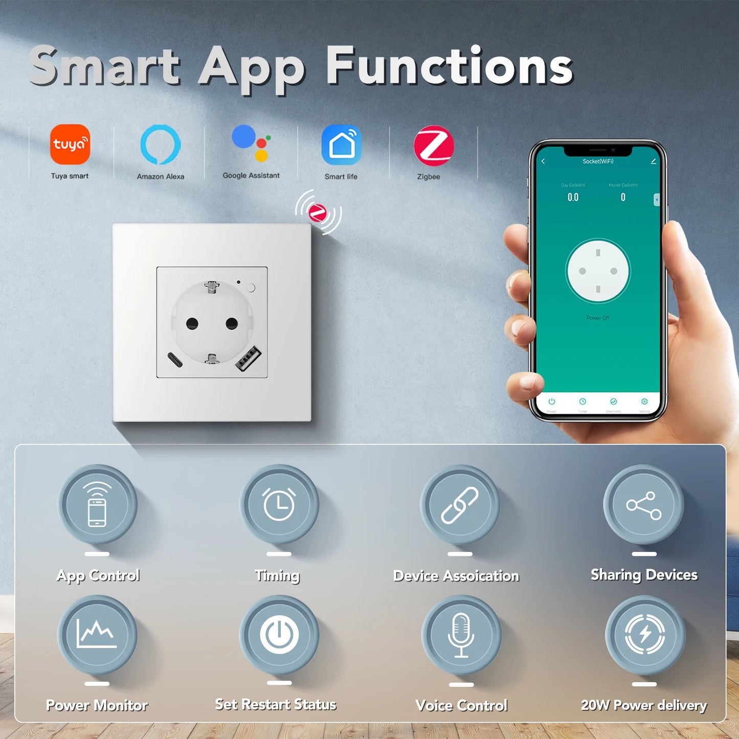 Zigbee Smart AC Socket with USB Type-C Fast Charging - MITANCO