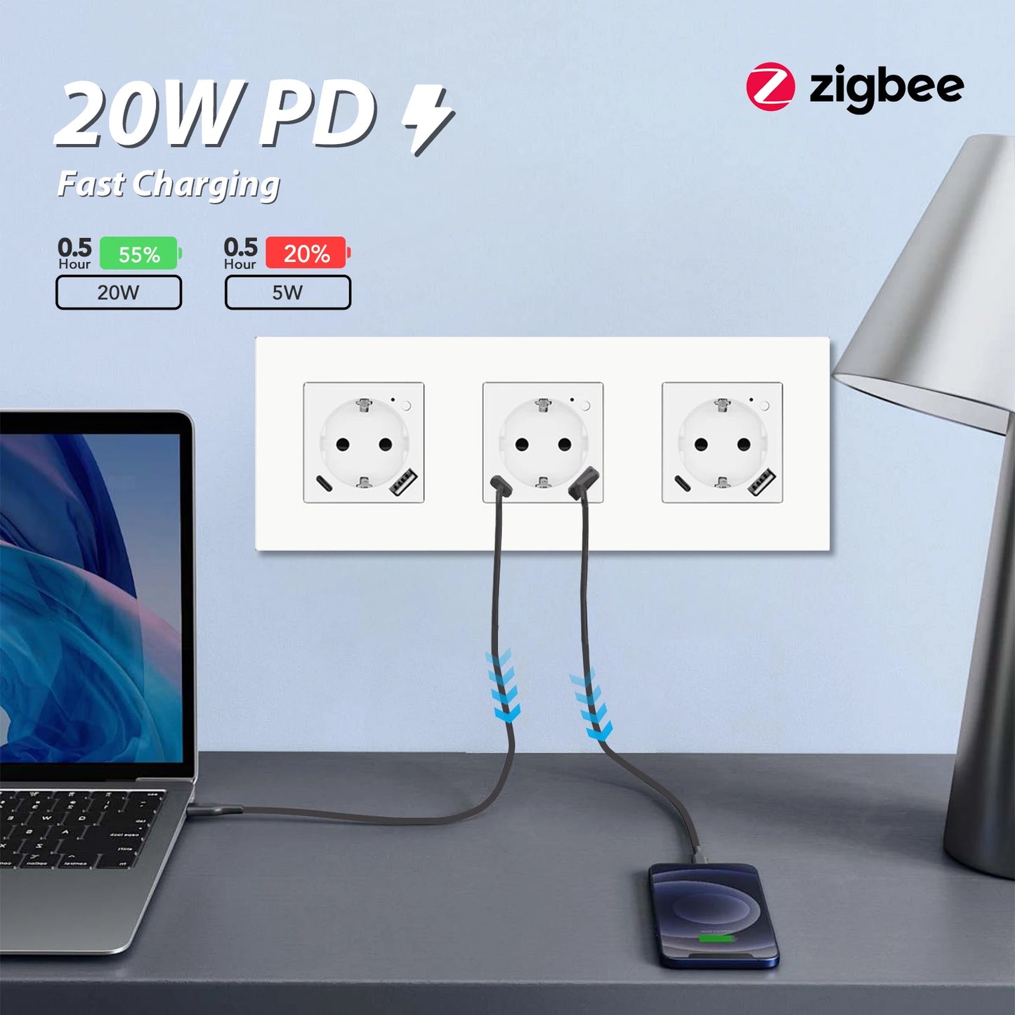 Zigbee Smart AC Socket with USB Type-C Fast Charging - MITANCO