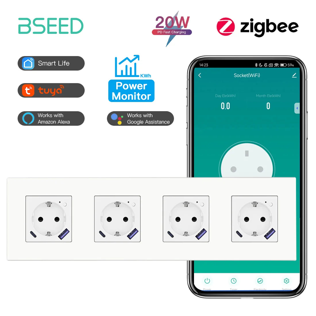 Zigbee Smart AC Socket with USB Type-C Fast Charging - MITANCO